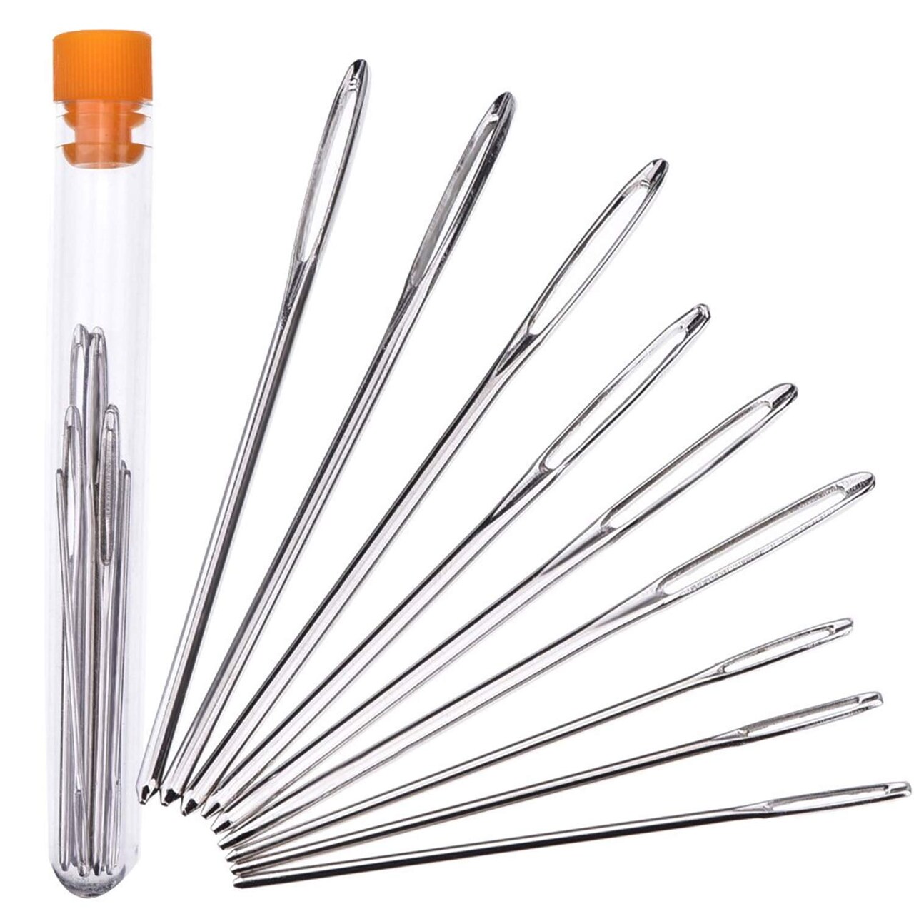 Eye Blunt Needles Steel Yarn Knitting Needles Sewing Needles, 9 Pieces (Silver)